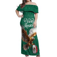 Personalized Viva Mexico Football Off Shoulder Maxi Dress Mexican Eagle Mascot with Sporty Style