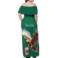 Personalized Viva Mexico Football Off Shoulder Maxi Dress Mexican Eagle Mascot with Sporty Style