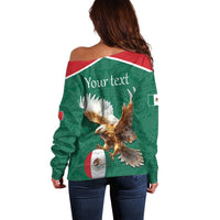 Personalized Viva Mexico Football Off Shoulder Sweater Mexican Eagle Mascot with Sporty Style
