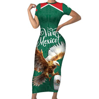 Personalized Viva Mexico Football Short Sleeve Bodycon Dress Mexican Eagle Mascot with Sporty Style