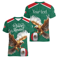 Personalized Viva Mexico Football Women V-Neck T-Shirt Mexican Eagle Mascot with Sporty Style