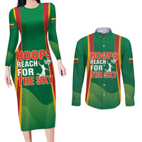 Custom Lithuania Basketball Couples Matching Long Sleeve Bodycon Dress and Long Sleeve Button Shirt Hoops Reach For the Sky