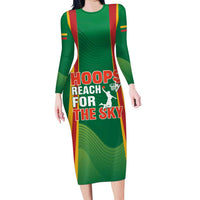 Custom Lithuania Basketball Long Sleeve Bodycon Dress Hoops Reach For the Sky