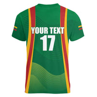 Custom Lithuania Basketball Women V-Neck T-Shirt Hoops Reach For the Sky