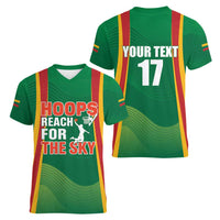 Custom Lithuania Basketball Women V-Neck T-Shirt Hoops Reach For the Sky