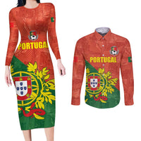 Custom Portugal Football Couples Matching Long Sleeve Bodycon Dress and Long Sleeve Button Shirt Sporty Style