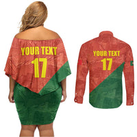 Custom Portugal Football Couples Matching Off Shoulder Short Dress and Long Sleeve Button Shirt Sporty Style