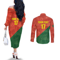 Custom Portugal Football Couples Matching Off The Shoulder Long Sleeve Dress and Long Sleeve Button Shirt Sporty Style