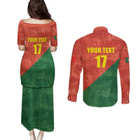 Custom Portugal Football Couples Matching Puletasi and Long Sleeve Button Shirt Sporty Style