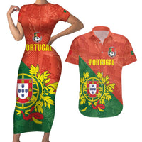 Custom Portugal Football Couples Matching Short Sleeve Bodycon Dress and Hawaiian Shirt Sporty Style