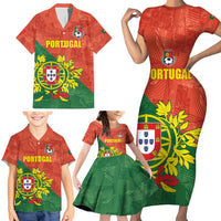 Custom Portugal Football Family Matching Short Sleeve Bodycon Dress and Hawaiian Shirt Sporty Style