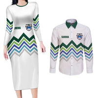 Custom Slovenia Football Couples Matching Long Sleeve Bodycon Dress and Long Sleeve Button Shirt Sporty Style