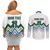 Custom Slovenia Football Couples Matching Off Shoulder Short Dress and Long Sleeve Button Shirt Sporty Style
