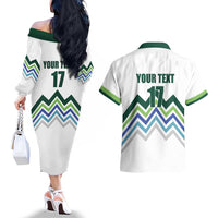 Custom Slovenia Football Couples Matching Off The Shoulder Long Sleeve Dress and Hawaiian Shirt Sporty Style