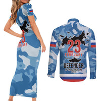Russia Defender of the Fatherland Day Couples Matching Short Sleeve Bodycon Dress and Long Sleeve Button Shirt 23th February