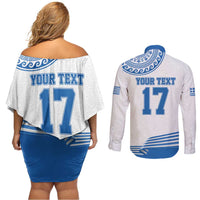 Custom Greece Basketball Champions Couples Matching Off Shoulder Short Dress and Long Sleeve Button Shirt Sporty Style with Eagle Mascot