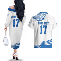 Custom Greece Basketball Champions Couples Matching Off The Shoulder Long Sleeve Dress and Hawaiian Shirt Sporty Style with Eagle Mascot
