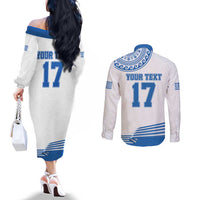 Custom Greece Basketball Champions Couples Matching Off The Shoulder Long Sleeve Dress and Long Sleeve Button Shirt Sporty Style with Eagle Mascot