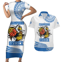Custom Greece Basketball Champions Couples Matching Short Sleeve Bodycon Dress and Hawaiian Shirt Sporty Style with Eagle Mascot