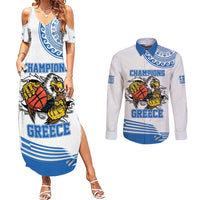 Custom Greece Basketball Champions Couples Matching Summer Maxi Dress and Long Sleeve Button Shirt Sporty Style with Eagle Mascot