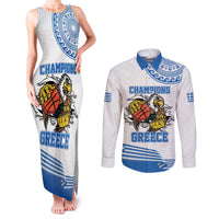 Custom Greece Basketball Champions Couples Matching Tank Maxi Dress and Long Sleeve Button Shirt Sporty Style with Eagle Mascot