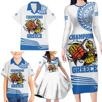 Custom Greece Basketball Champions Family Matching Long Sleeve Bodycon Dress and Hawaiian Shirt Sporty Style with Eagle Mascot