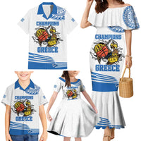 Custom Greece Basketball Champions Family Matching Mermaid Dress and Hawaiian Shirt Sporty Style with Eagle Mascot