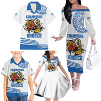 Custom Greece Basketball Champions Family Matching Off The Shoulder Long Sleeve Dress and Hawaiian Shirt Sporty Style with Eagle Mascot
