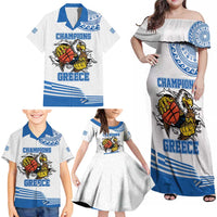Custom Greece Basketball Champions Family Matching Off Shoulder Maxi Dress and Hawaiian Shirt Sporty Style with Eagle Mascot