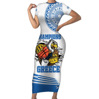 Custom Greece Basketball Champions Family Matching Short Sleeve Bodycon Dress and Hawaiian Shirt Sporty Style with Eagle Mascot