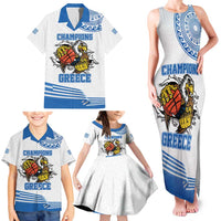 Custom Greece Basketball Champions Family Matching Tank Maxi Dress and Hawaiian Shirt Sporty Style with Eagle Mascot