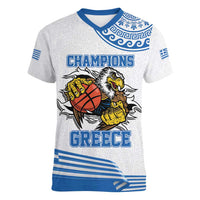 Custom Greece Basketball Champions Women V-Neck T-Shirt Sporty Style with Eagle Mascot