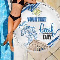 Personalized Greece Greek Independence Day Beach Blanket Dolphin and Parthenon