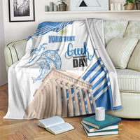 Personalized Greece Greek Independence Day Blanket Dolphin and Parthenon