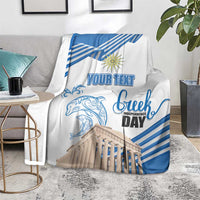 Personalized Greece Greek Independence Day Blanket Dolphin and Parthenon