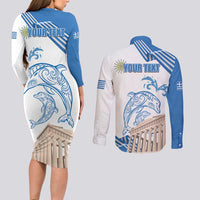 Personalized Greece Greek Independence Day Couples Matching Long Sleeve Bodycon Dress and Long Sleeve Button Shirt Dolphin and Parthenon
