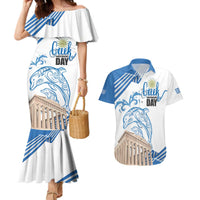 Personalized Greece Greek Independence Day Couples Matching Mermaid Dress and Hawaiian Shirt Dolphin and Parthenon