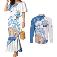 Personalized Greece Greek Independence Day Couples Matching Mermaid Dress and Long Sleeve Button Shirt Dolphin and Parthenon