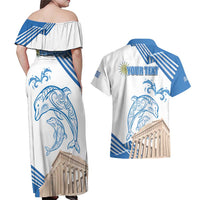 Personalized Greece Greek Independence Day Couples Matching Off Shoulder Maxi Dress and Hawaiian Shirt Dolphin and Parthenon