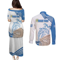 Personalized Greece Greek Independence Day Couples Matching Puletasi and Long Sleeve Button Shirt Dolphin and Parthenon