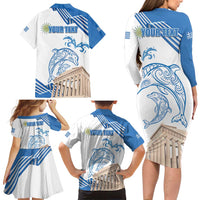 Personalized Greece Greek Independence Day Family Matching Long Sleeve Bodycon Dress and Hawaiian Shirt Dolphin and Parthenon