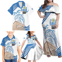 Personalized Greece Greek Independence Day Family Matching Off Shoulder Maxi Dress and Hawaiian Shirt Dolphin and Parthenon