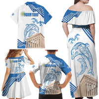 Personalized Greece Greek Independence Day Family Matching Off Shoulder Maxi Dress and Hawaiian Shirt Dolphin and Parthenon