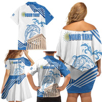 Personalized Greece Greek Independence Day Family Matching Off Shoulder Short Dress and Hawaiian Shirt Dolphin and Parthenon