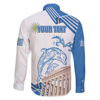 Personalized Greece Greek Independence Day Family Matching Off Shoulder Short Dress and Hawaiian Shirt Dolphin and Parthenon