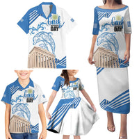 Personalized Greece Greek Independence Day Family Matching Puletasi and Hawaiian Shirt Dolphin and Parthenon