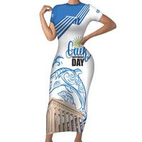 Personalized Greece Greek Independence Day Family Matching Short Sleeve Bodycon Dress and Hawaiian Shirt Dolphin and Parthenon