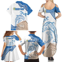 Personalized Greece Greek Independence Day Family Matching Summer Maxi Dress and Hawaiian Shirt Dolphin and Parthenon