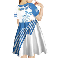 Personalized Greece Greek Independence Day Kid Short Sleeve Dress Dolphin and Parthenon