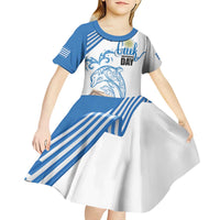 Personalized Greece Greek Independence Day Kid Short Sleeve Dress Dolphin and Parthenon
